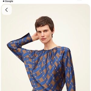 Zara Blue and Brown Geometric Long-Sleeve Blouse